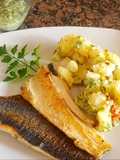 Trucha a la plancha, c/papas y salsa verde. #Mercado
