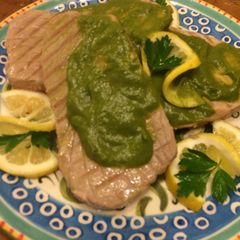 A picture of Yellowfin Ahi Tuna With Asparagus Sauce.