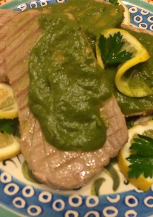 A picture of Yellowfin Ahi Tuna With Asparagus Sauce.