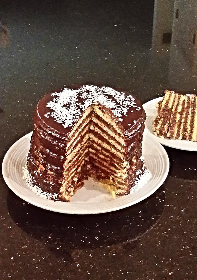 A picture of 12 Layer Vanilla Sponge Cake.
