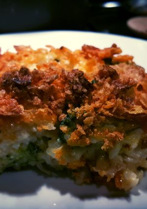 A picture of Doritos chicken and broccoli rice casserole.