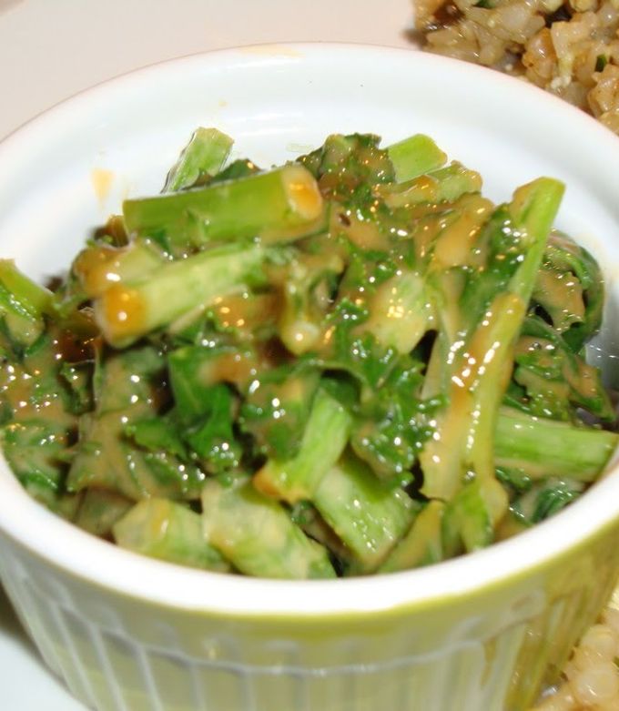 A picture of Kale with Peanut Butter.