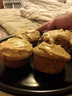 A picture of peanut butter cupcakes with peanut butter frosting.