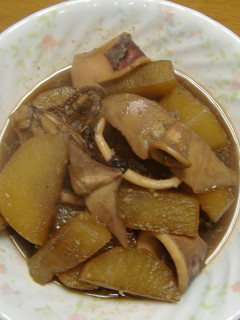 A picture of Simmered Daikon Radish with Squid Made in the Pressure Cooker in 10 Minutes.