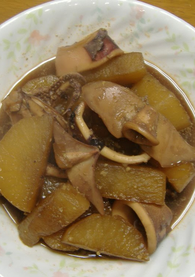 A picture of Simmered Daikon Radish with Squid Made in the Pressure Cooker in 10 Minutes.
