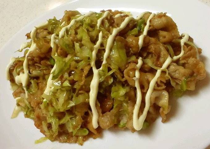 Stir-Fried Pork Belly and Cabbage with Okonomiyaki Sauce