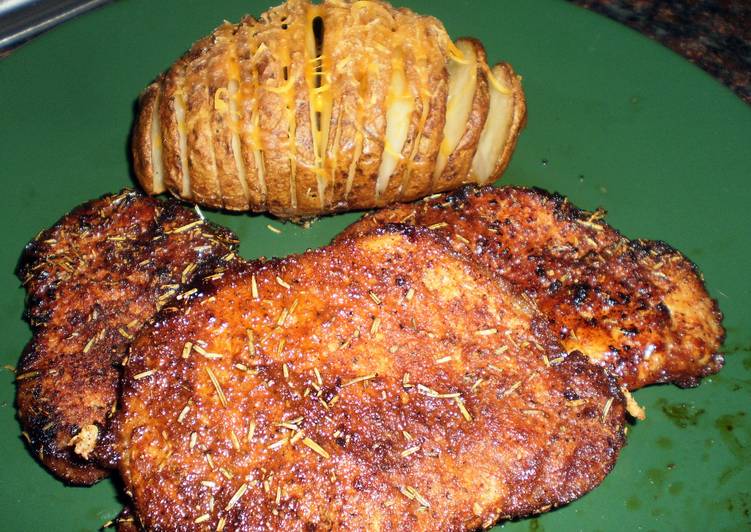 Award-winning Rosemary fan potato and pork chop