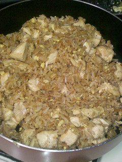 A picture of Simple Chicken Fried Rice w/o the carrots, onions, and peas.