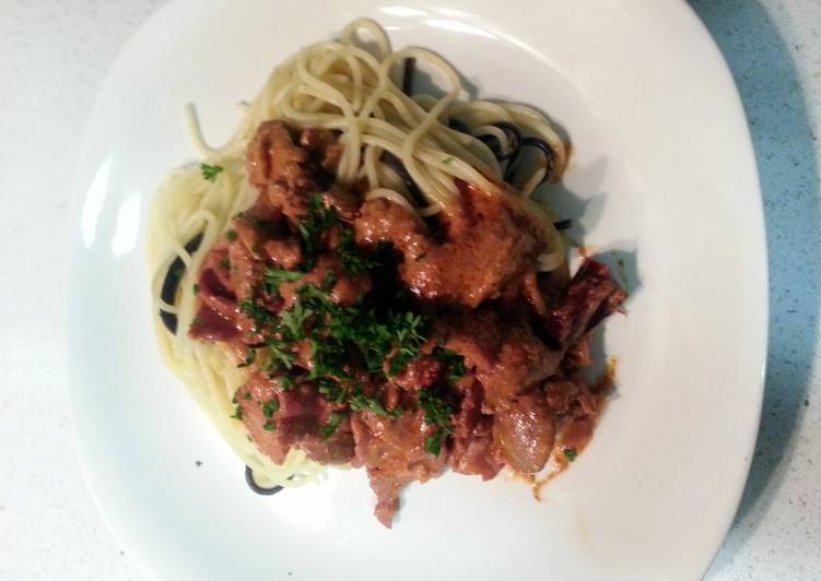 Recipe of Speedy Chicken liver and bacon pasta.