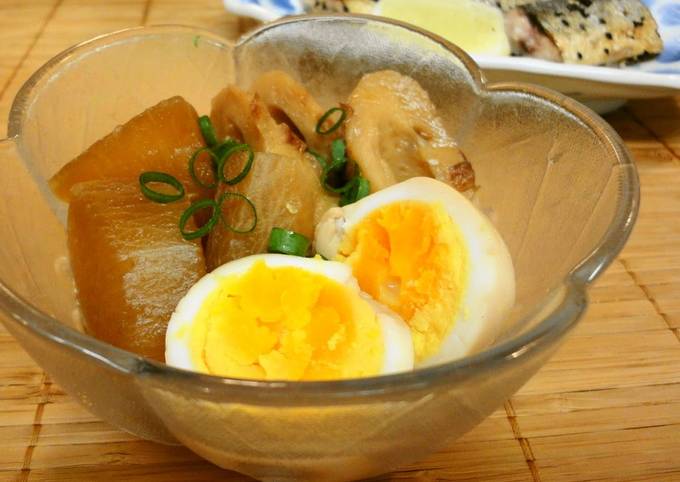 How to Prepare Homemade Easy Simmered Daikon Radish and Soft Boiled Eggs