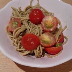 A picture of easy whole grain pasta pesto.