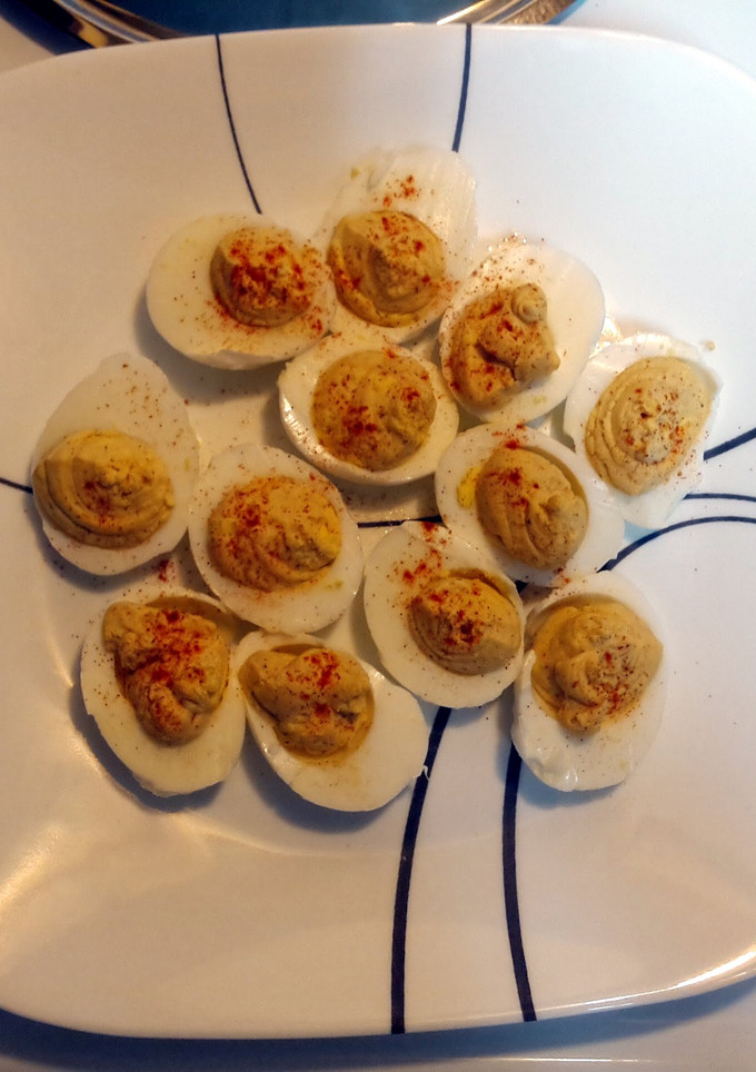 A picture of Firey deviled eggs.