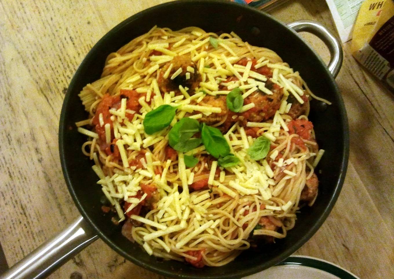 Homemade meatballs and pasta