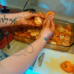 A picture of Baja stuffed/marinaded chicken legs.
