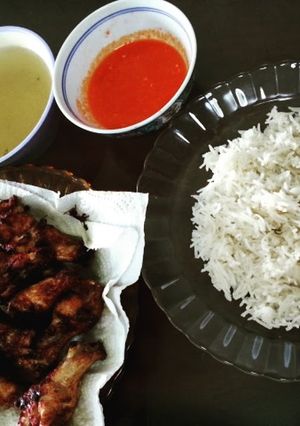 A picture of Chicken Rice, Soup and Chilli.