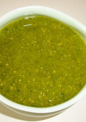 A picture of Pesto alla Genovese Made with Roasted Pine Nuts.