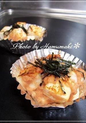 A picture of Fried Hanpen Fish Cake with Mentaiko and Mayo for Bento.