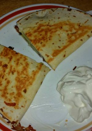 A picture of Avocado, Bacon, Mushroom Quesadilla.