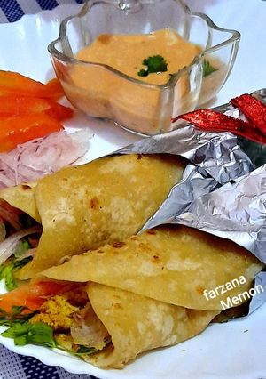 A picture of Chicken tikka paratha roll.