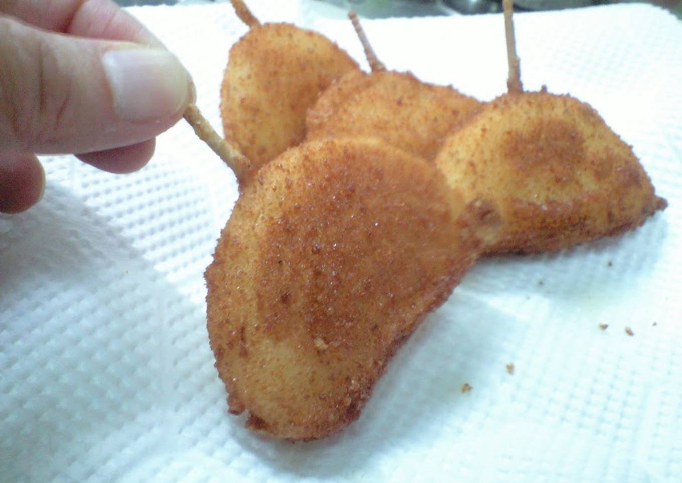 Fried Onion Bites on Toothpicks