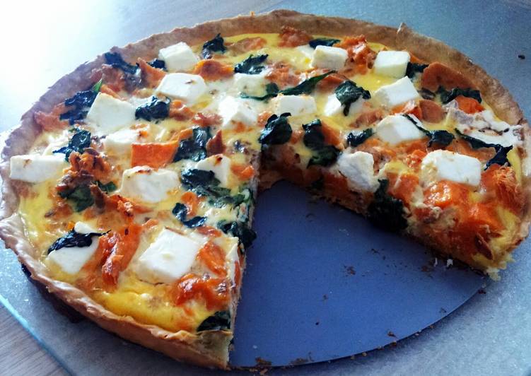 Recipe of Favorite Salmon, Sweet Potato and Feta Quiche