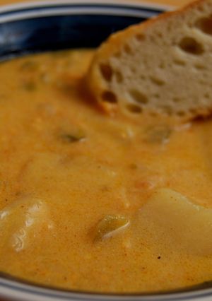 A picture of Slow Cooker Nacho Potato Soup.