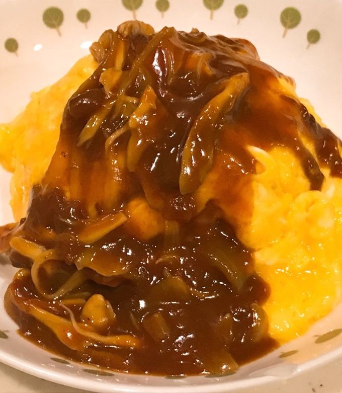 A picture of Fluffy and Creamy Omurice with Demi-Glace Sauce.