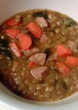 A picture of Spinage and Lentil Soup.