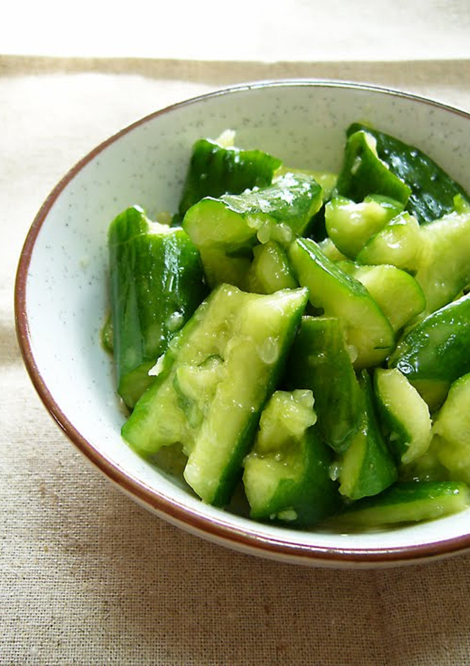A picture of Garlicky Pounded Cucumber Pickles.