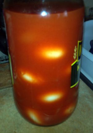 A picture of Hot sauce Pickled eggs.