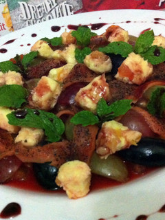 A picture of Pomegranate And Grape Jello Salad With Smoked Salmon.