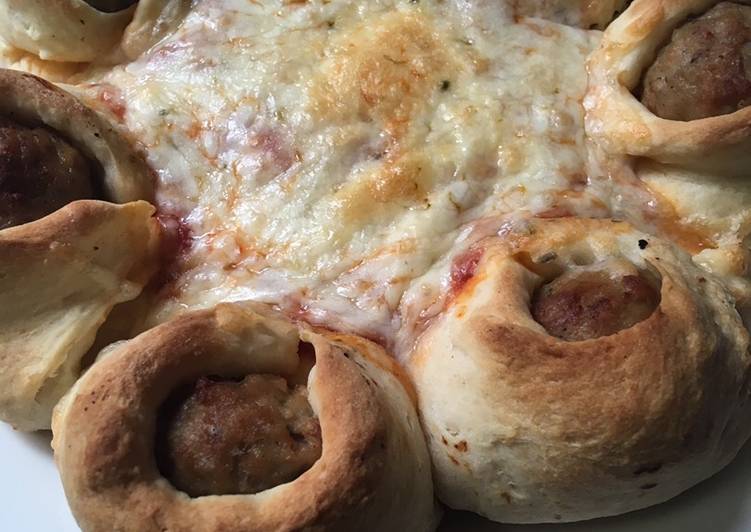 Meatball cheese pizza