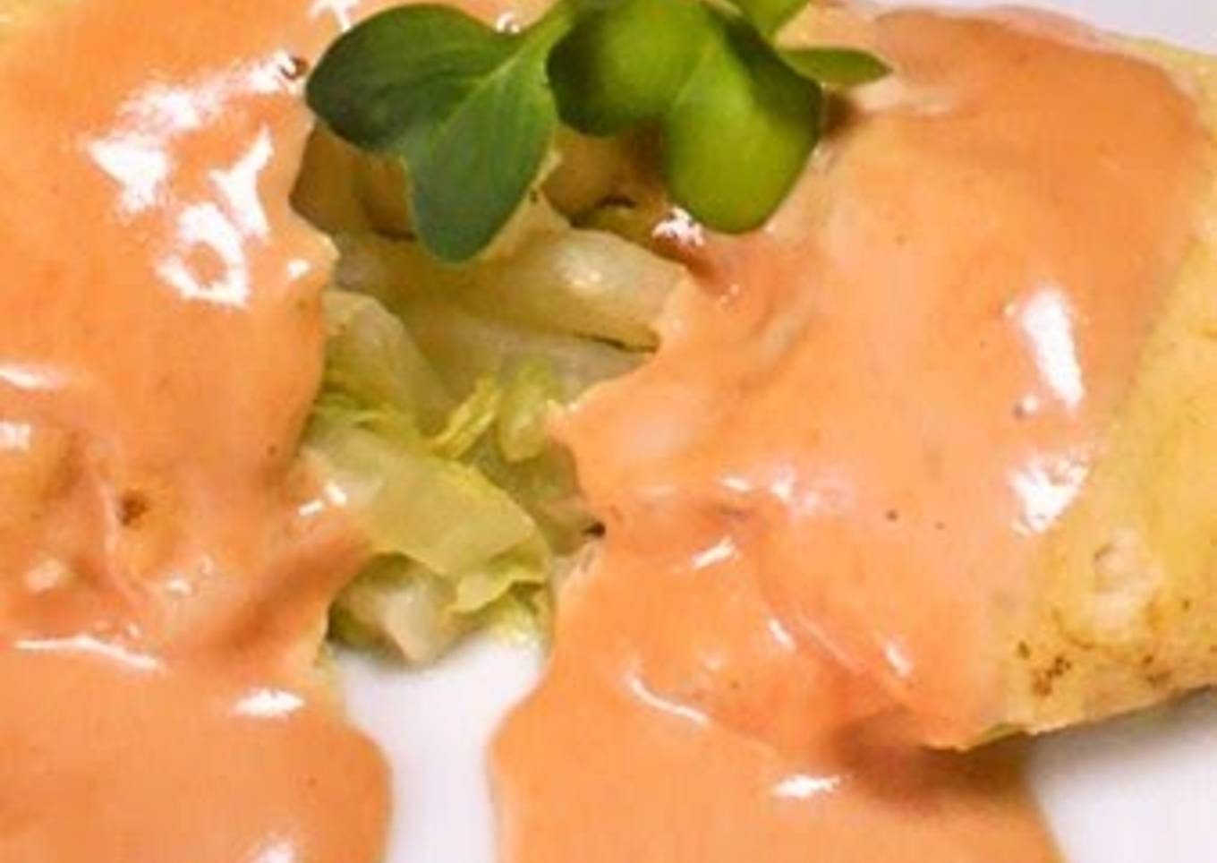 Cabbage Omelette & Pink Yogurt Sauce