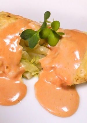 A picture of Cabbage Omelette & Pink Yogurt Sauce.