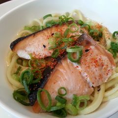 Salmon noodle soup A picture of Salmon noodle soup.