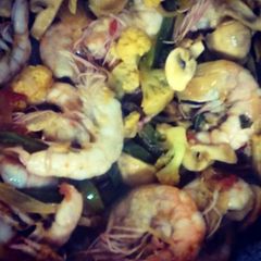 Prawn & mushroom curry A picture of Prawn & mushroom curry.