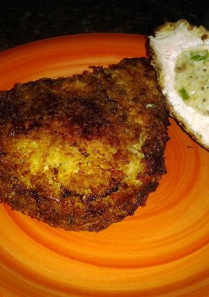 A picture of Parmesan crusted Stuffed Pork Chops.