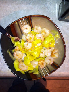 A picture of Yellow squash Noodles (Non-Pasta) & Garlic Shrimp.