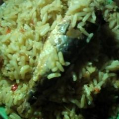 A picture of Okpehe rice and fish.