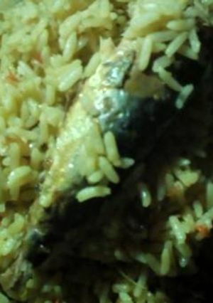 A picture of Okpehe rice and fish.