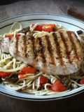 Blue Marlin over Mushroom and Pepper Pasta