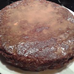 A picture of Pineapple brownie with caramel syrup.