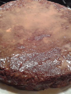 A picture of Pineapple brownie with caramel syrup.