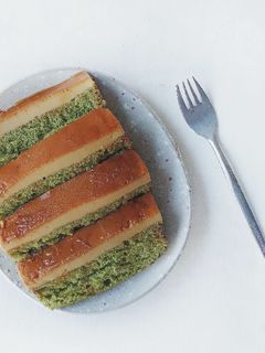 Hình của món Bánh flan bông lan vị trà xanh.