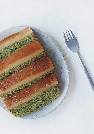 Hình của món Bánh flan bông lan vị trà xanh.