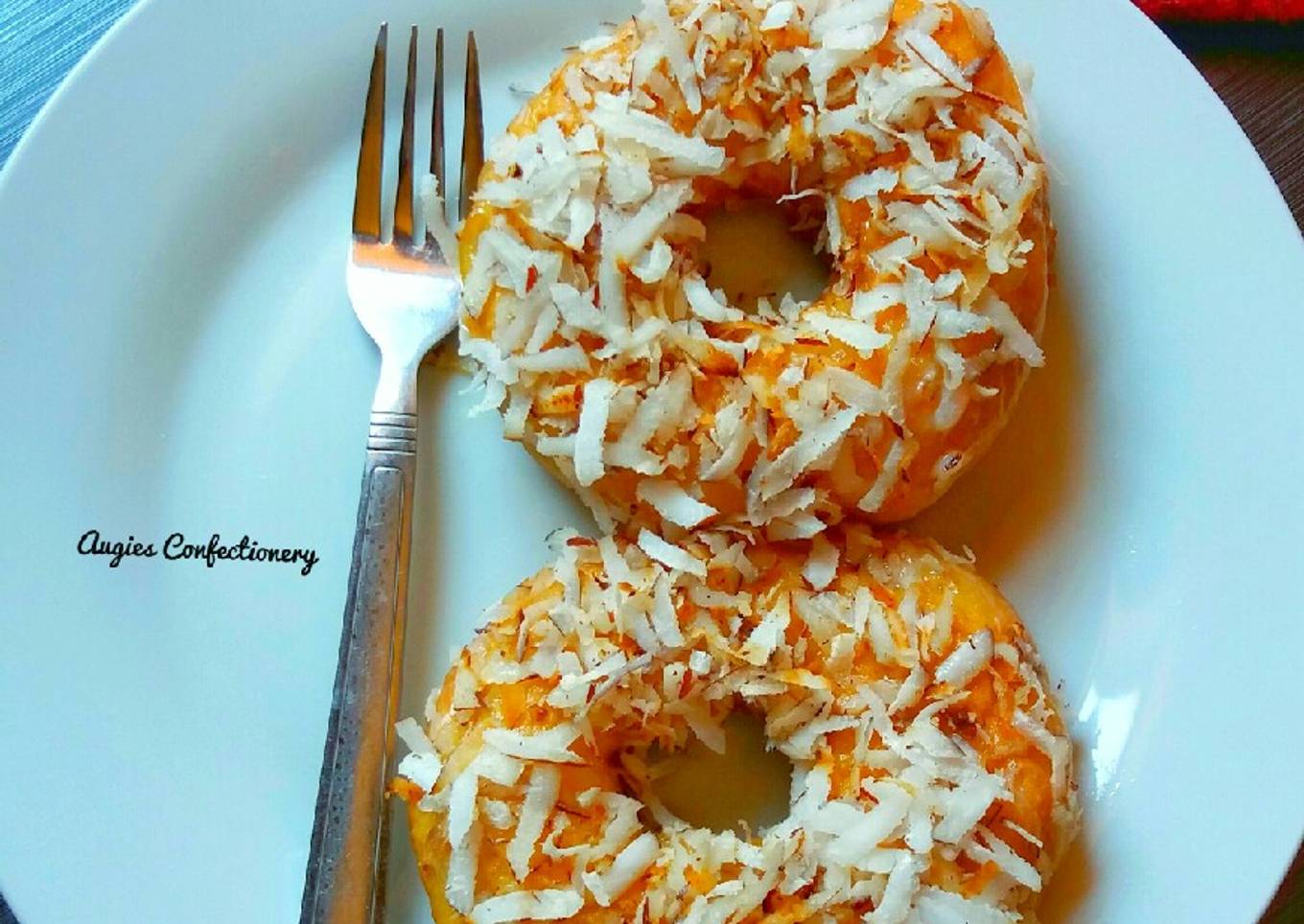 Fresh coconut coated doughuts