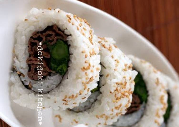 Easiest Way to Prepare Super Quick Homemade Broccolini and Beef California Rolls