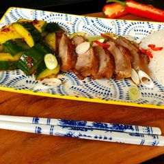 A picture of Duckstrami with Smashed Cucumbers.