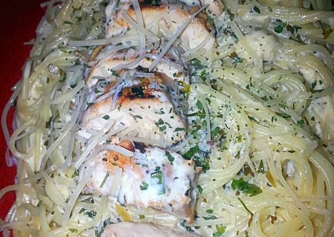 Step-by-Step Guide to Prepare Quick Sweet Tea Grilled Chicken with Bourbon pesto Fettuccine Alfredo&#34;