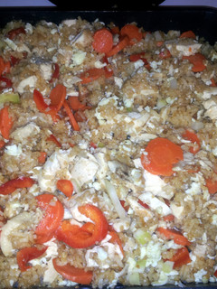 A picture of Chicken Fried Rice using leftovers.